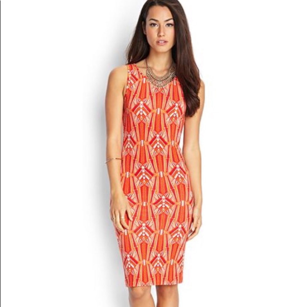 Orange Red and Tan Forever 21 Midi Dress